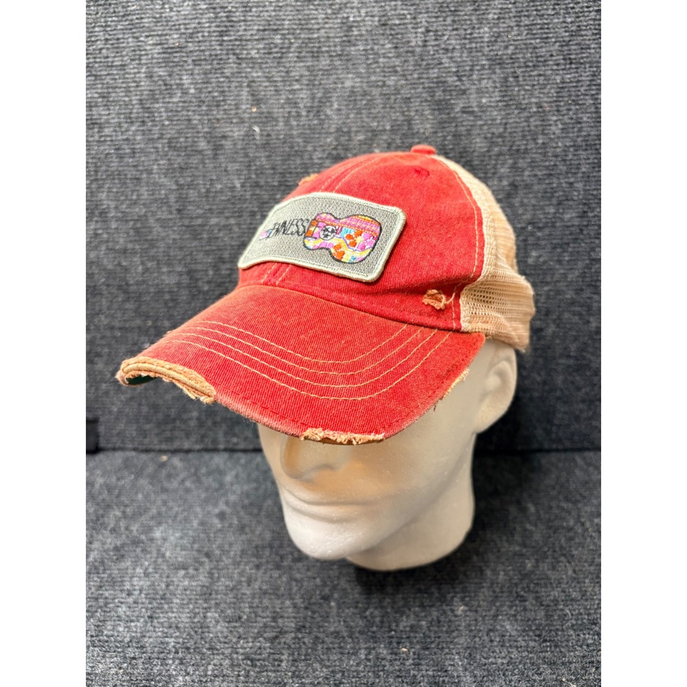 Judith March Tennessee Guitar Patch Trucker Hat Red Distressed Mesh Snapback Cap
